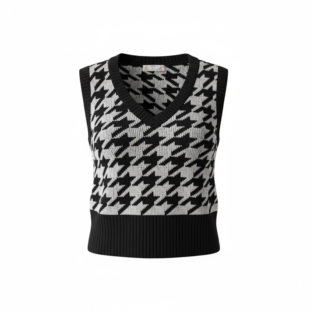 Black and White Houndstooth Sweater Vest